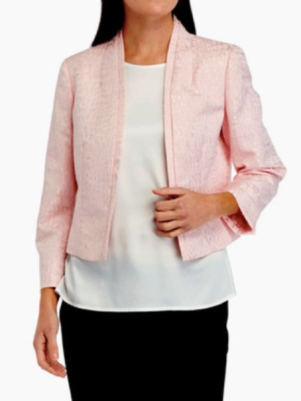 Kasper Light Pink Cropped Open-Front Jacket